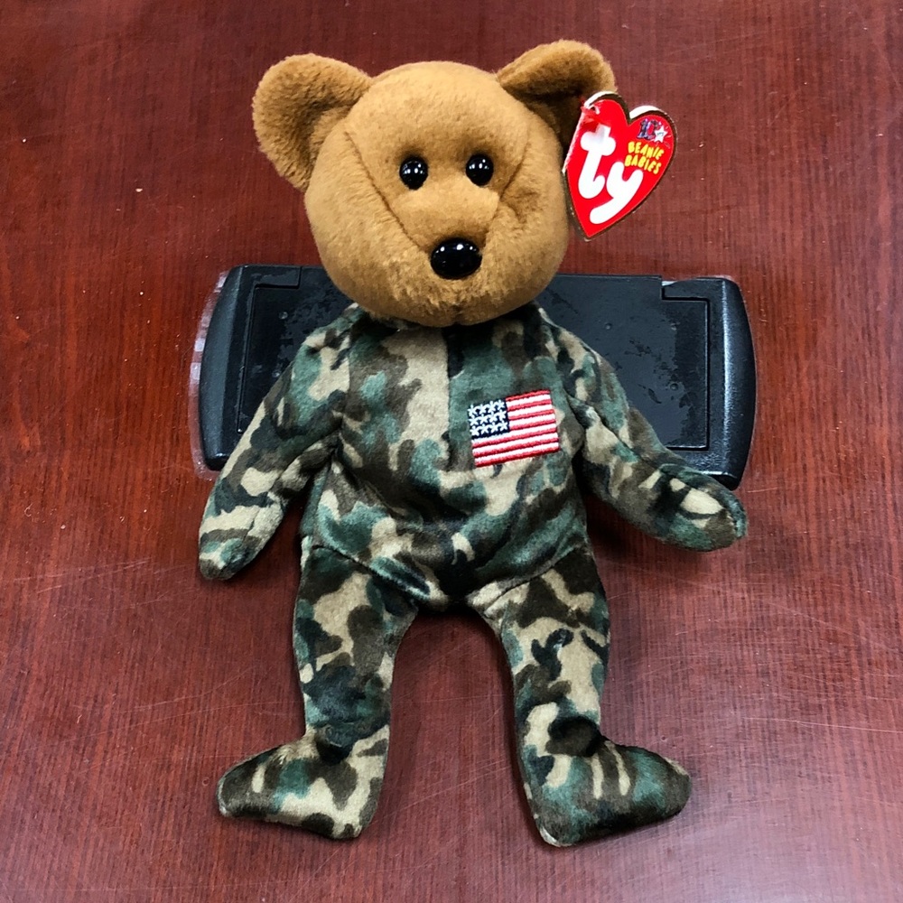 Ty Camo Bear with American Flag Patch “Hero”